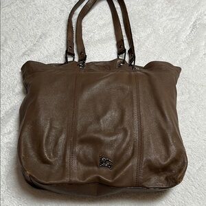 Burberry Vintage Distressed Brown Leather Tote Bag